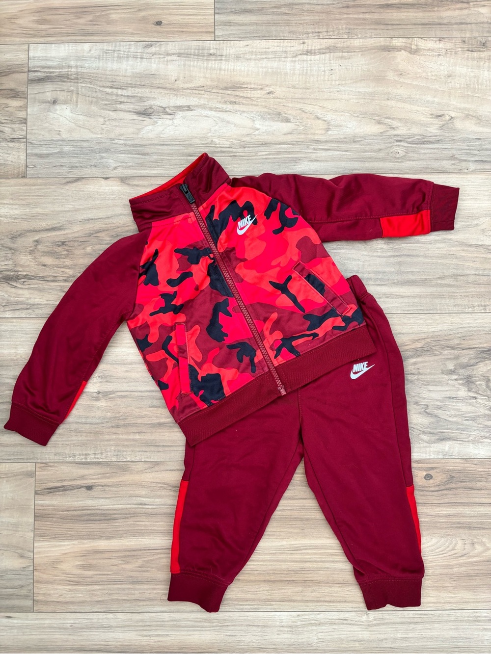 Nike Kids Red Burgundy Camo Track Jacket & Joggers